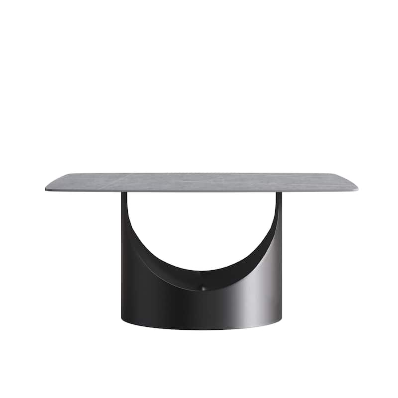 71" Sintered Stone Dining Table for Up To 8,Solid Black Carbon Steel Base