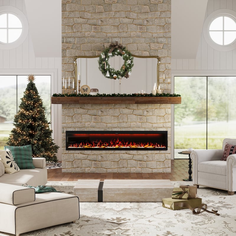 Clihome 42-88" Recessed Wall-Mounted Smart Control Electric Fireplace - 88 in.