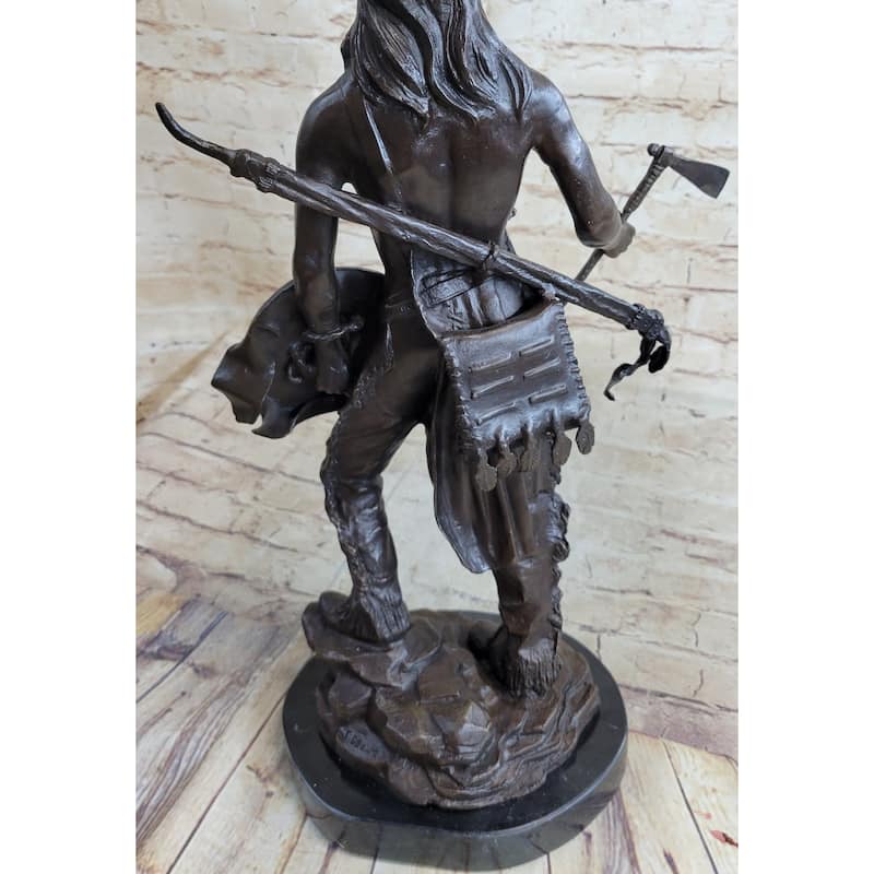 Native American Indian Warrior W/ Tomahawk - Bronze Metal Statue Sculpture Art