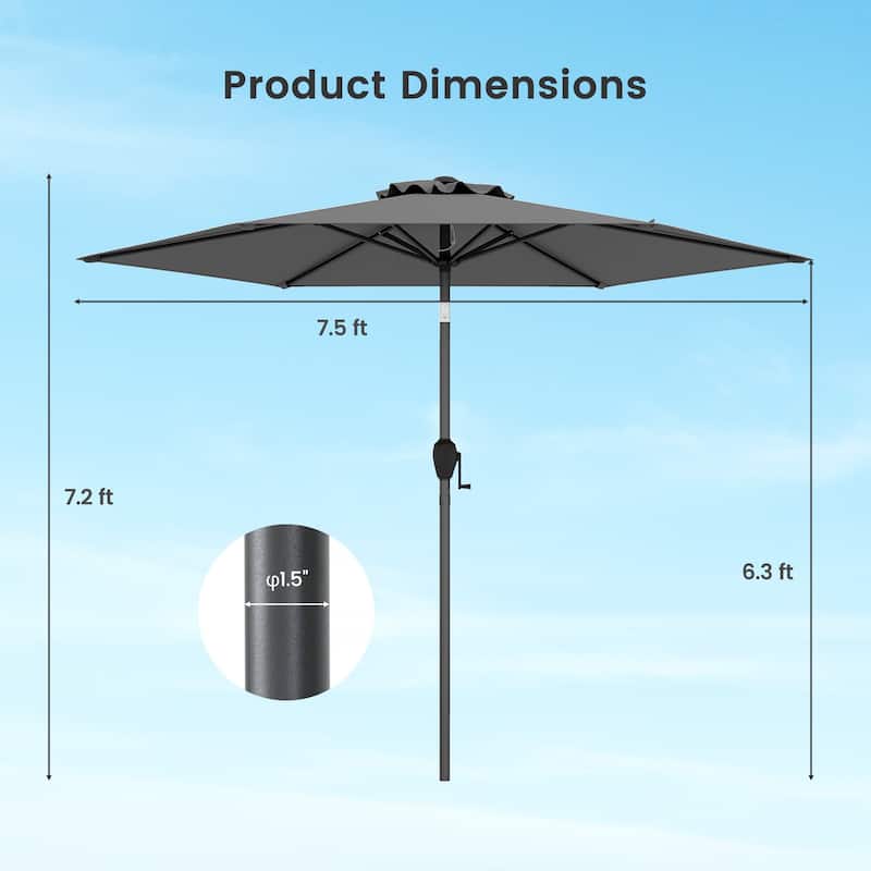 Polyester 7.5FT Patio Umbrella with Tilt, Crank and Vented Canopy