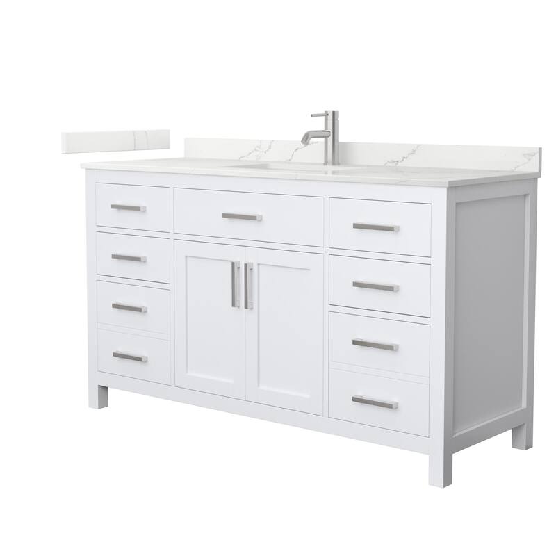 Wyndham Collection WCG2424-60S-QTZ-UNSMXX Beckett 60" Free Standing - White / Giotto Quartz Top / Brushed Nickel