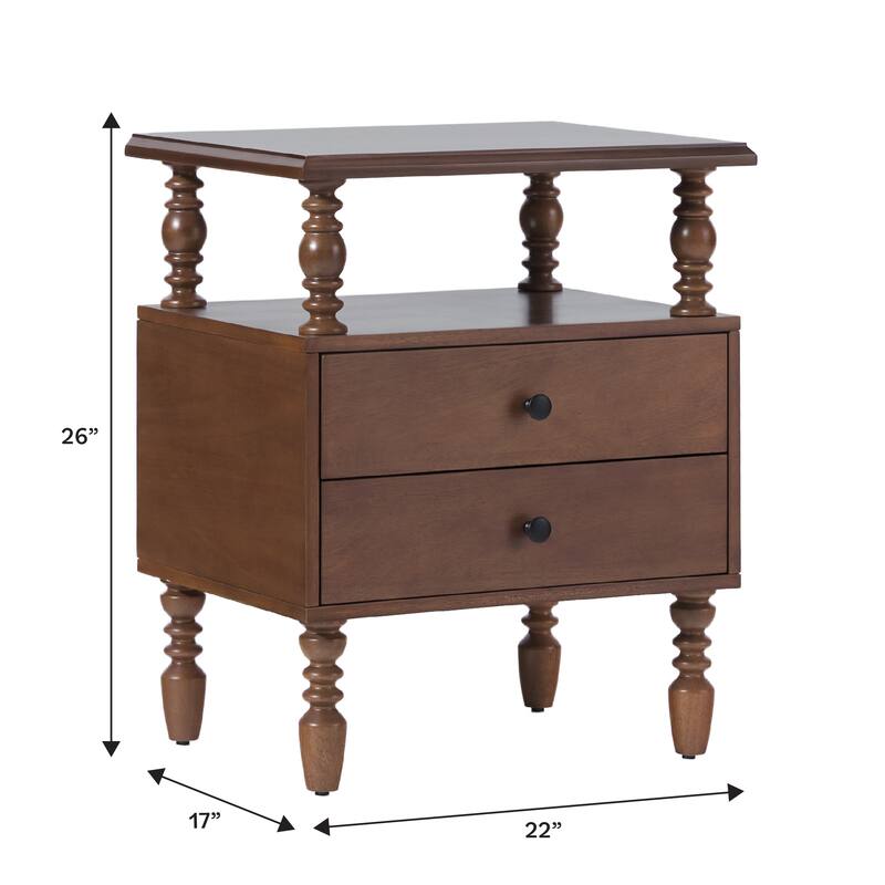 Walker Edison Spindle Queen Bed with 2-Drawer Nightstand Bedroom Set