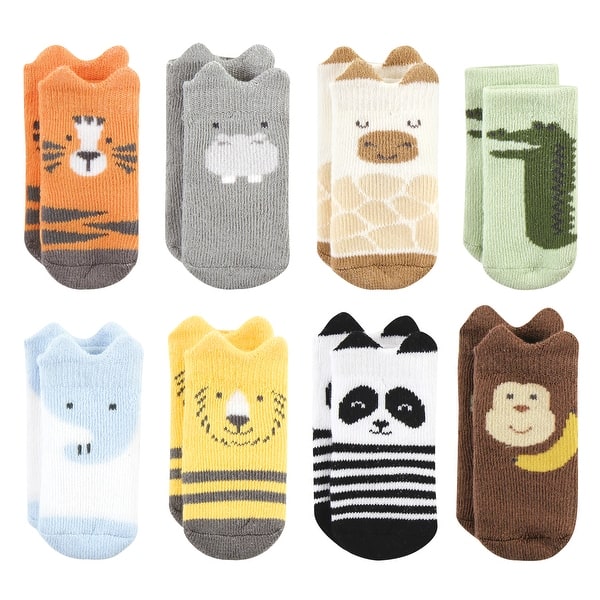 slide 1 of 1, Hudson Baby Infant Boy Cotton Rich Newborn and Terry Socks, Zoo Animals 0-6 Months - Zoo Animals