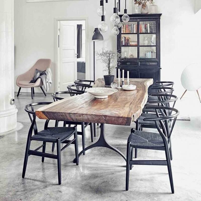 Farmhouse Dining Chairs Organic Round Arms Y-back Wood with Woven Black Seats For Kitchen Hotel Restaurants (Set of 2)