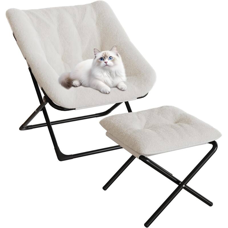 Comfy Folded Chair,Saucer Chair, Lounge Chair - XL Foldable Faux Fur Floor Seat, Non-Slip Base for Stability - Beige