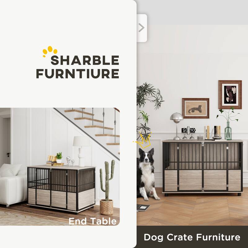 Decorative Dog Kennel Indoor End Table with Double Doors, Multi-Purpose Pet Crate for Small to Large Dogs up to 88 lb, 46"L