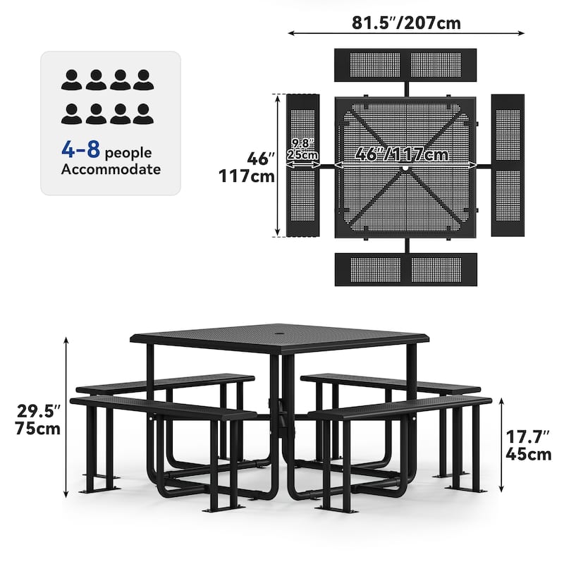 Outdoor 46'' Square Top Picnic Table with Umbrella Hole