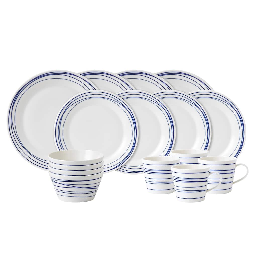 Royal Doulton 1815 Pacific Dinnerware Set Blue Lines, 16 Piece Set