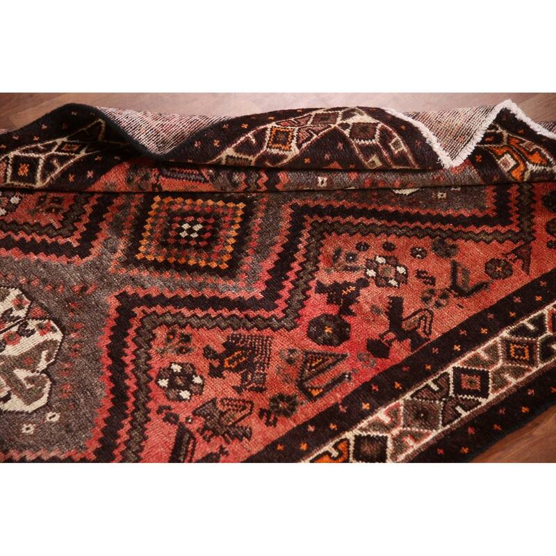 Tribal Geometric Hamedan Persian Vintage Area Rug Handmade Wool Carpet - 3'8"x 4'10"