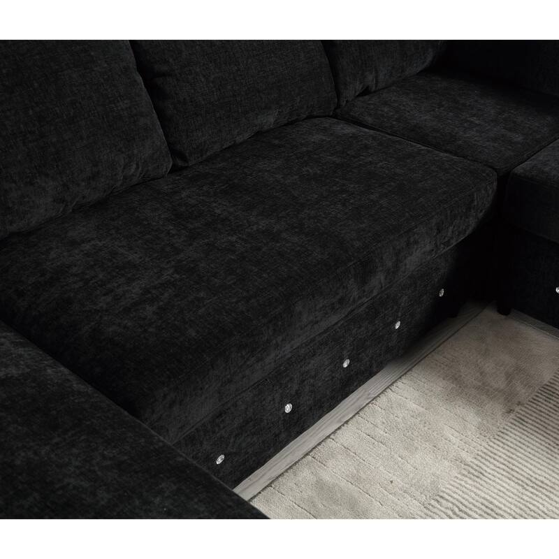 110.75" Chenille U-Shaped Modular Sofa with Storage