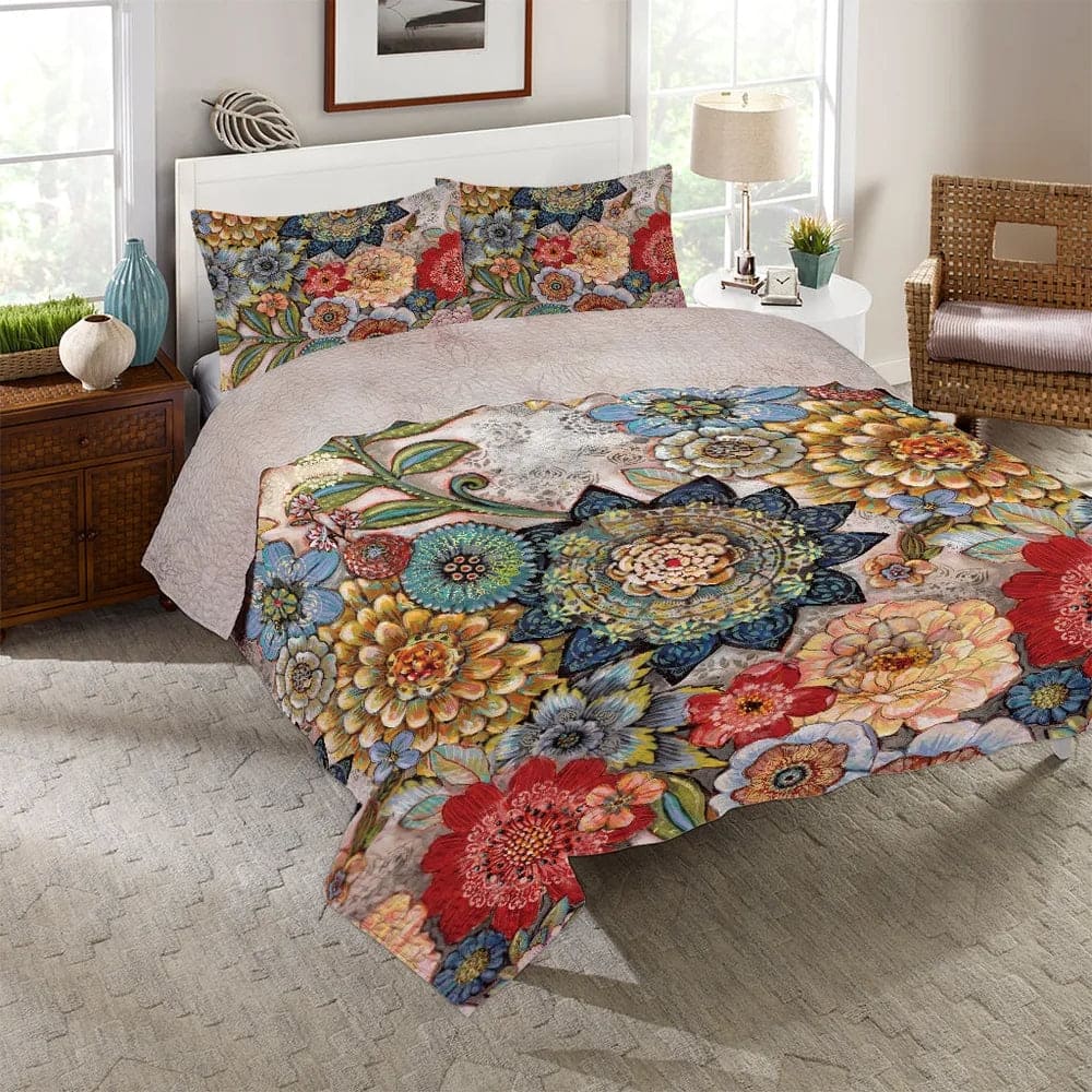 Laural Home Boho Bouquet Reversible Quilt Set