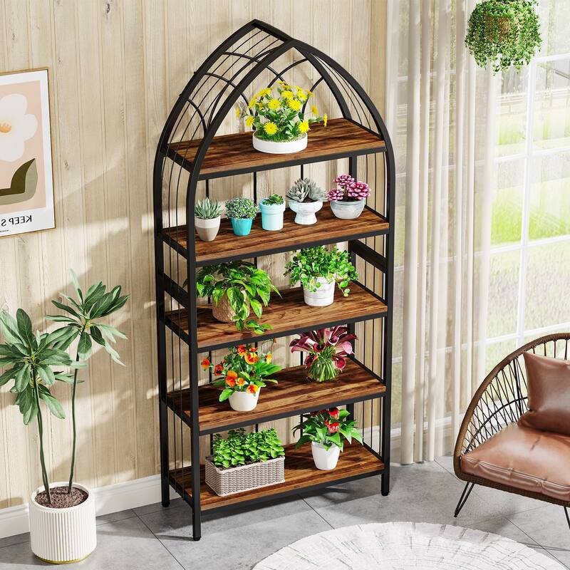 74.8-Inch Tall Indoor Plant Stand, Industrial Wood & Metal Plant Shelf
