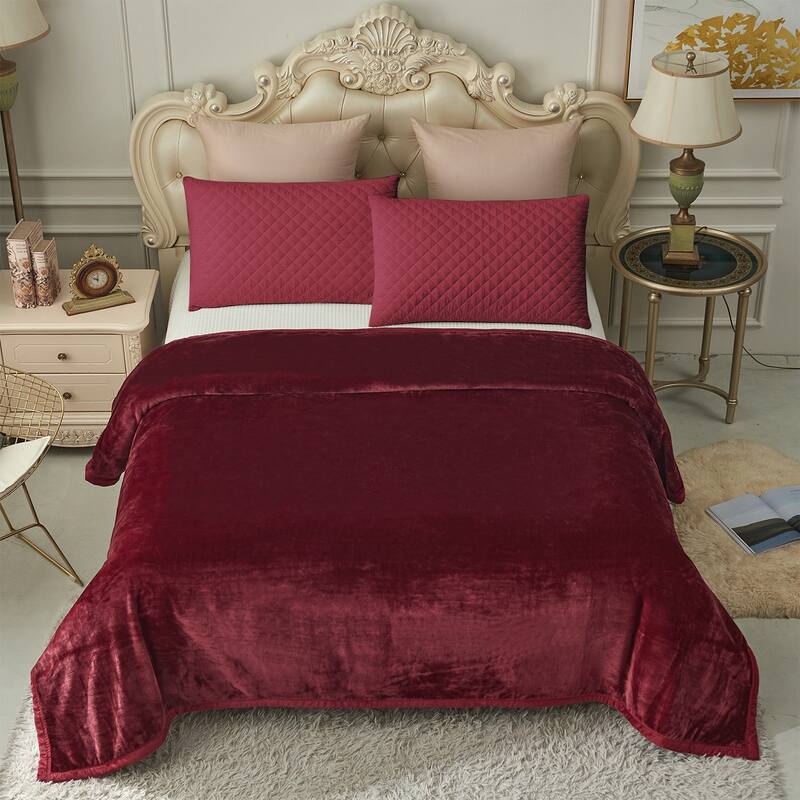 Thicken Reversible Solid Mink Fleece Blanket Fuzzy Cozy Bed Blanket for Couch Camping