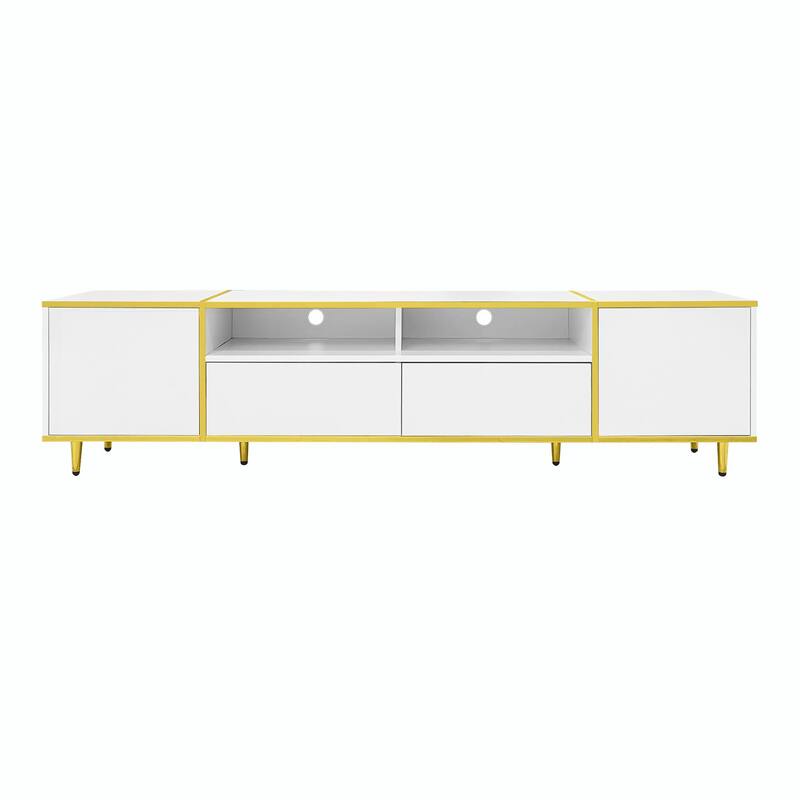 70.9'' Modern Entertainment Center, LED Lights, 2 Shelves, 2 Drawers & Metal Legs