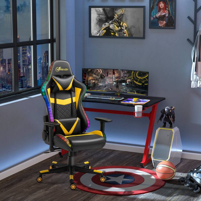 Vinsetto Gaming Chair with RGB LED Light, 3D Arm, Lumbar Support, Swivel Home Office Computer Recliner High Back Racing Gamer