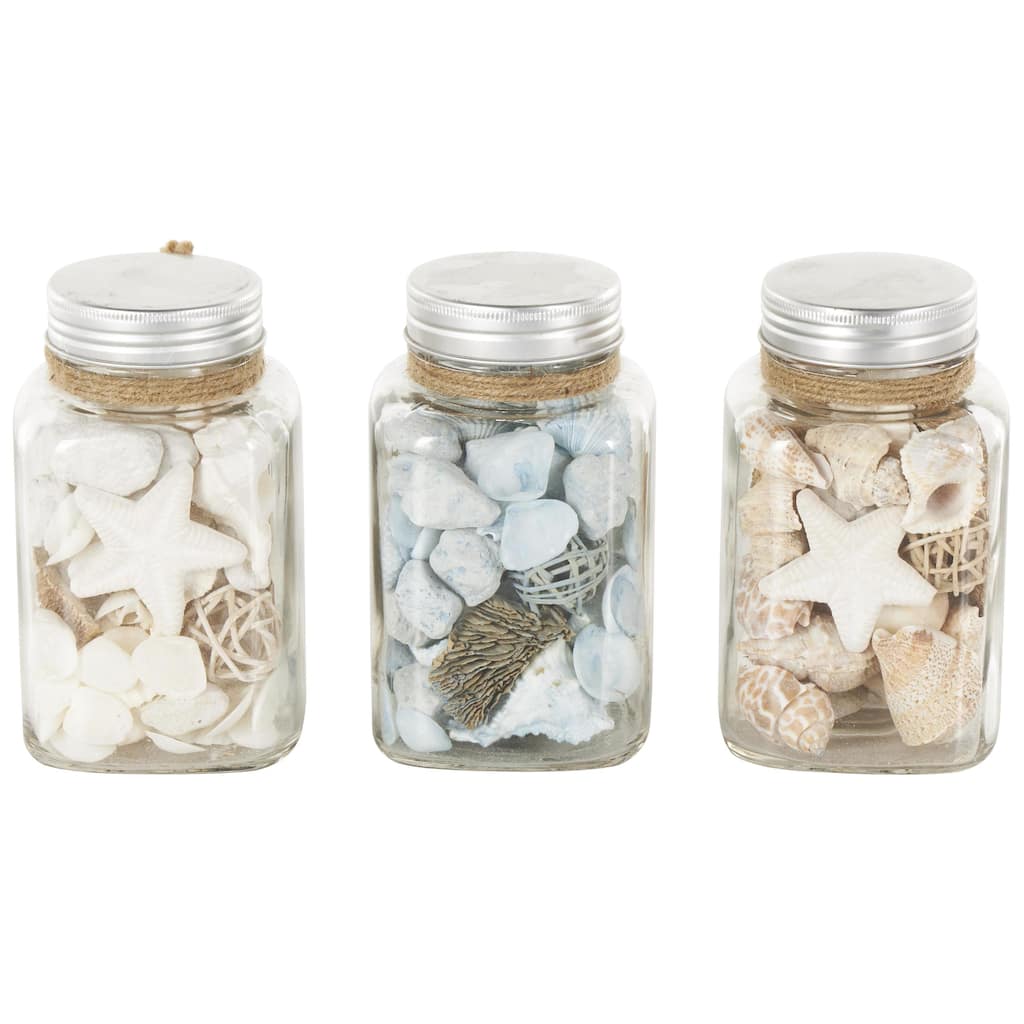 Glass Orbs & Vase Filler with Seashells and Jute Rope Accents - Set of 3 Clear - Roche River Decor - 3"W x 3"L x 6"H