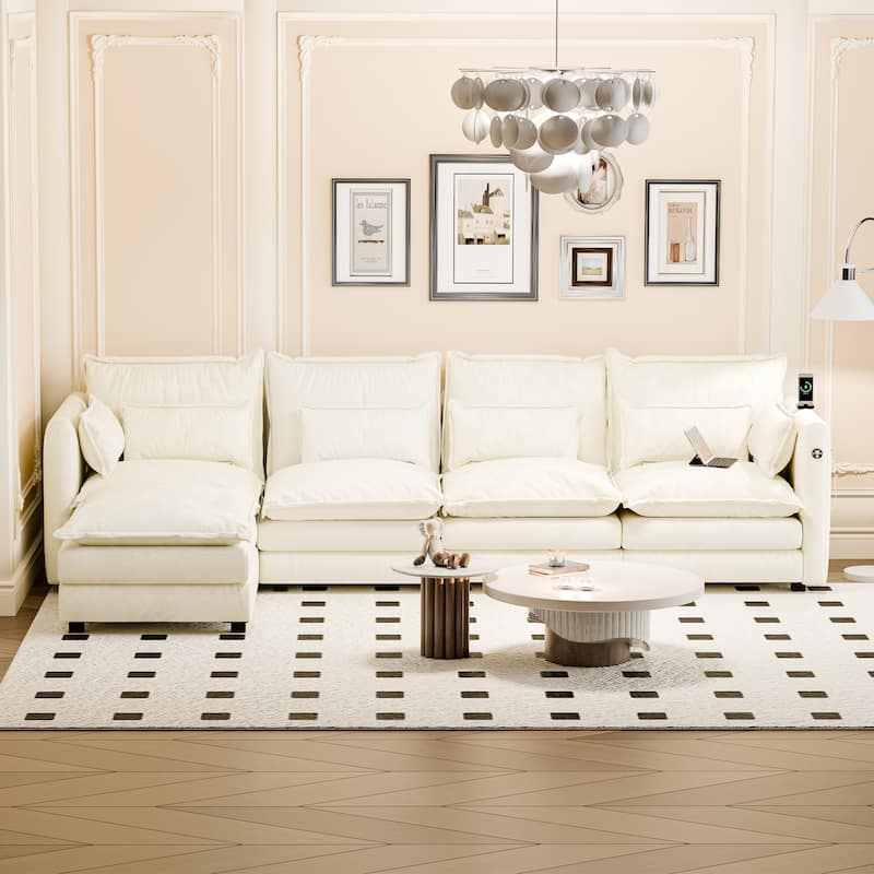 Modular Sectional Sofa L Shaped Couch, 3/4 Seat Sofa Set with Ottoman, Chenille Fabric