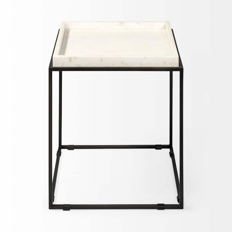 Nathan II White Marble Top with Black Metal Frame Side Table