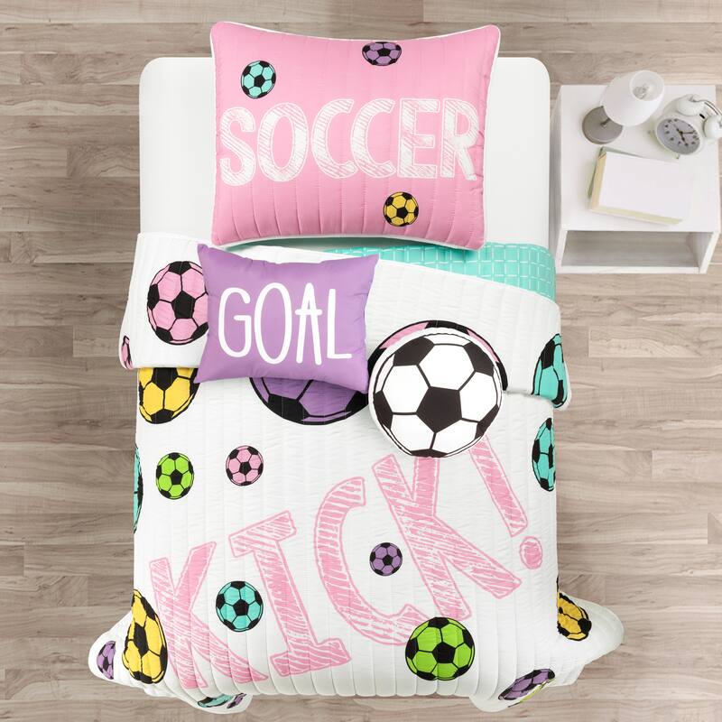 Lush Decor Girls Soccer Kick Quilt Set