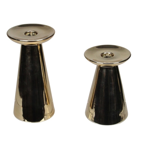 7" Set Of 2 Shiny Pedestal Style Pillar Candle Holders - N/A