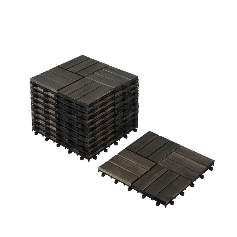 12" x 12" Grey Wood Plastic Deck Tiles 30 Pieces Waterproof Outdoor Patio Flooring