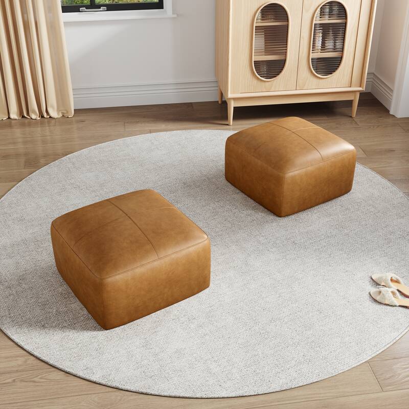 UIXE Genuine Leather Ottoman, Upholstered Ottoman for Living Room