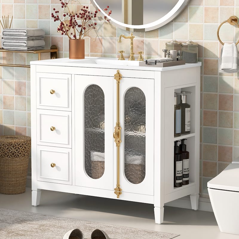 36" Modern Bathroom Vanity – Features 2 Soft-Close Doors & 3 Smooth-Glide Drawers, Solid Wood Frame for Durable Storage‌.