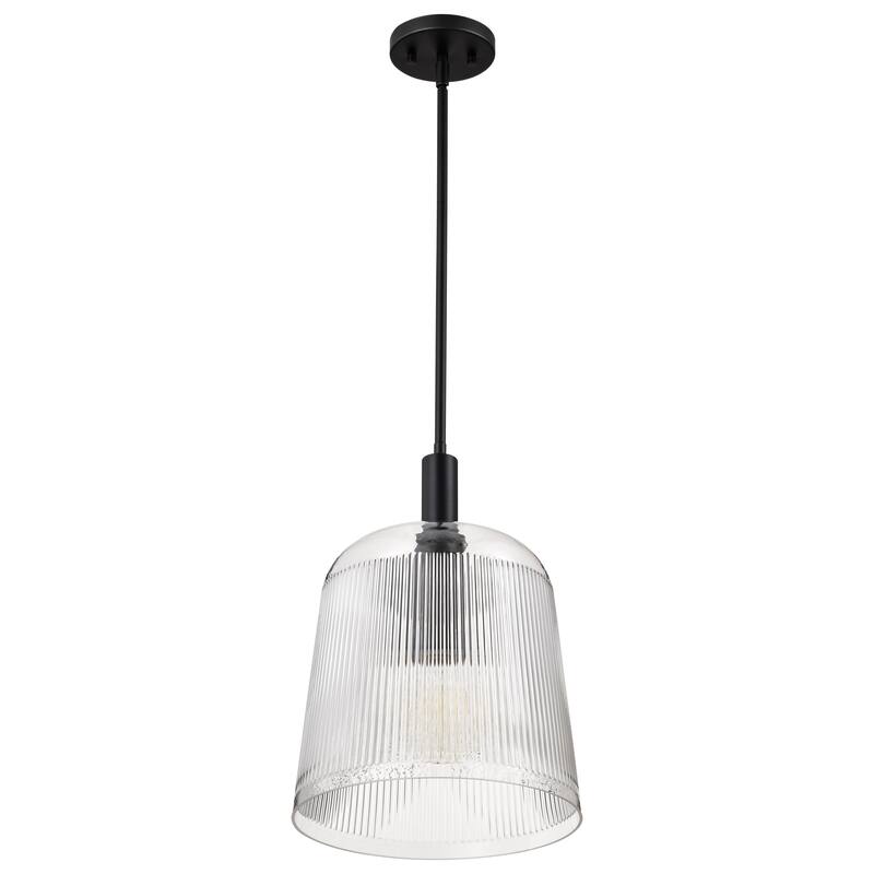Grayson Large Pendant Matte Black Finish Clear Ribbed Glass - Matte Black