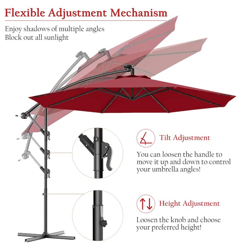Patio Solar 10-foot Umbrella LED Sun Shade Offset with Cross Base