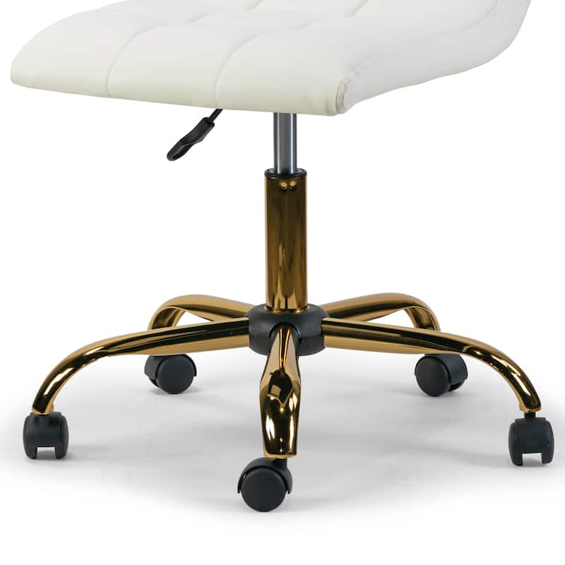 Aman Cream Adjustable Height Swivel Office Chair w/ Golden Wheel Base