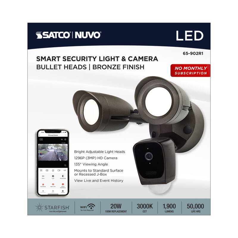 Starfish Bullet SMART Security Light w/Camera 20W 3000K CCT Bronze