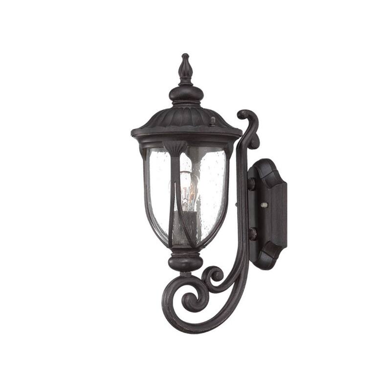 Black Aluminum Outdoor Wall Light with Seeded Glass Flush Mount - 9” x 6.75” x 16.5” (D x W x H)