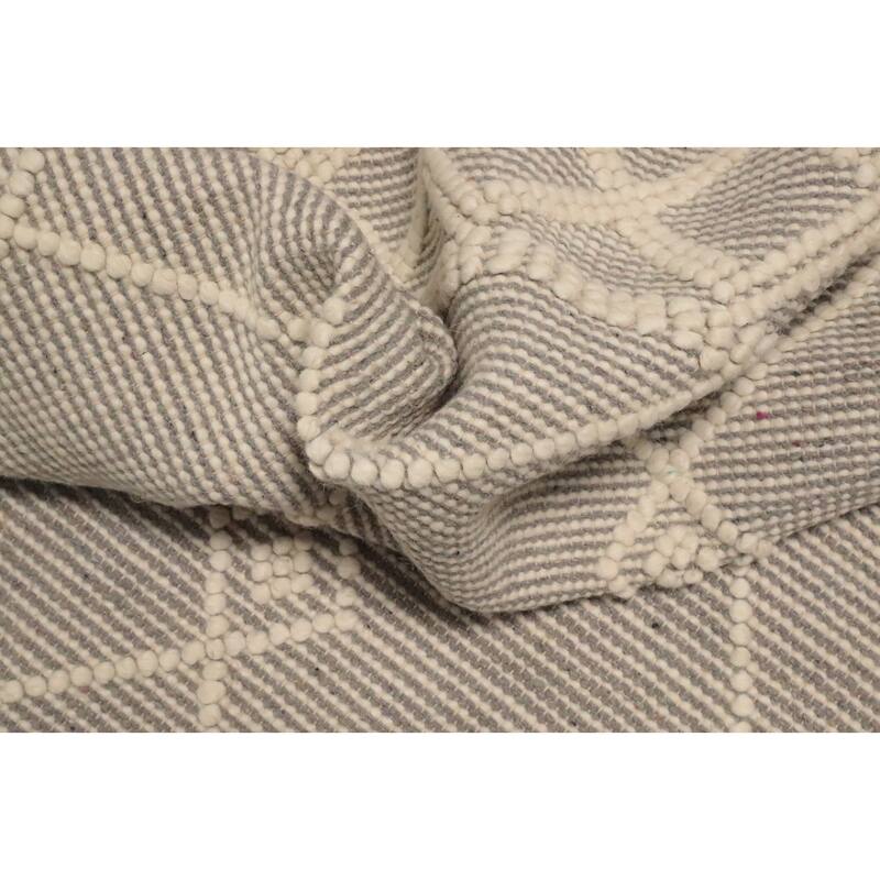 Hand Knotted Oriental 100% Wool Carpet Modern Geometric Greys & Charcoal Modern Gotti Design Area Rug - 7' 3'' X 5' 0''