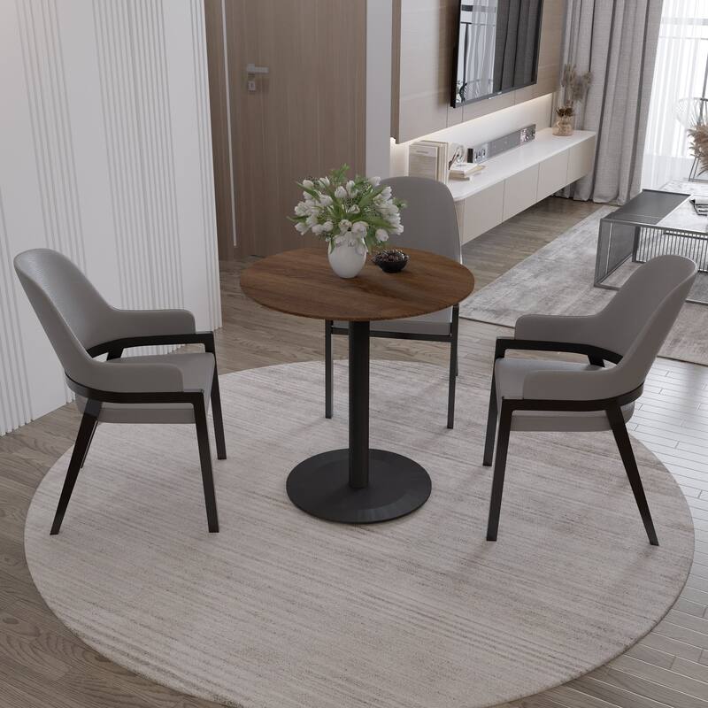 Vail Round Dining Table with 27 in. MDF Tabletop in Black Stainless Steel Round Pedestal Base with Gold Accent Kitchen Table