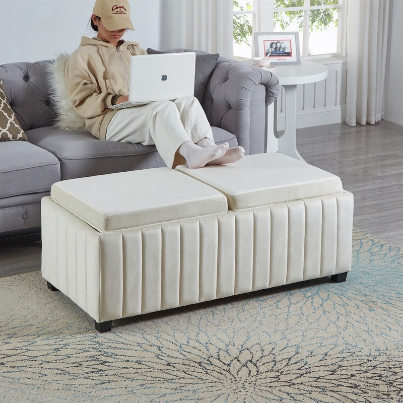 45'' Modern Square Velvet Fabric Upholstered Cube Storage Bench