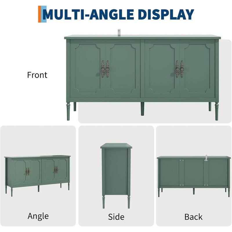 59" Sideboard Buffet Cabinet with Storage, Modern Credenza with 4 Doors and Adjustable Shelves