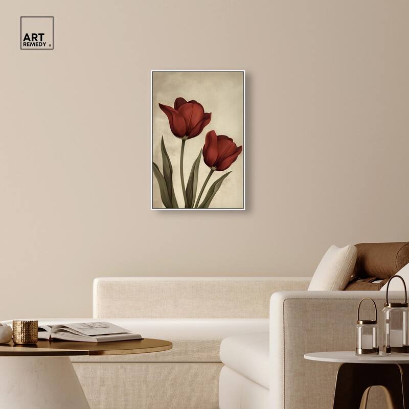 Deep Red Tulips Canvas by Art Remedy