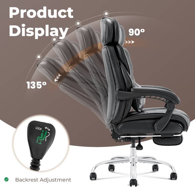 Office Chair with Footrest-Ergonomic Computer Chair with Extra Lumbar Support Pillow, Thick Bonded Leather