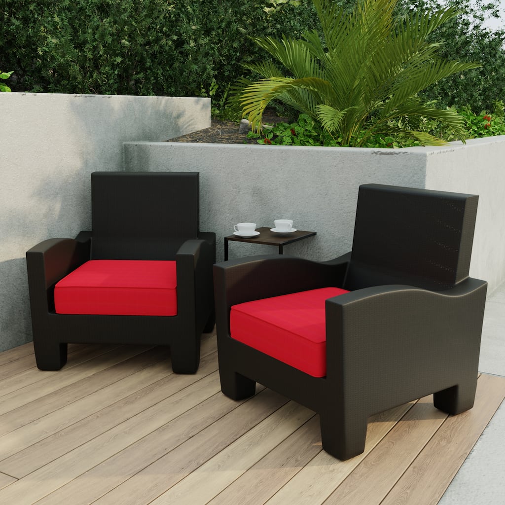 Sunbrella 23" x 22" Red Solid Outdoor Deep Seat Cushion with Ties and Welt - 21.5'' L x 22.5'' W x 4'' H