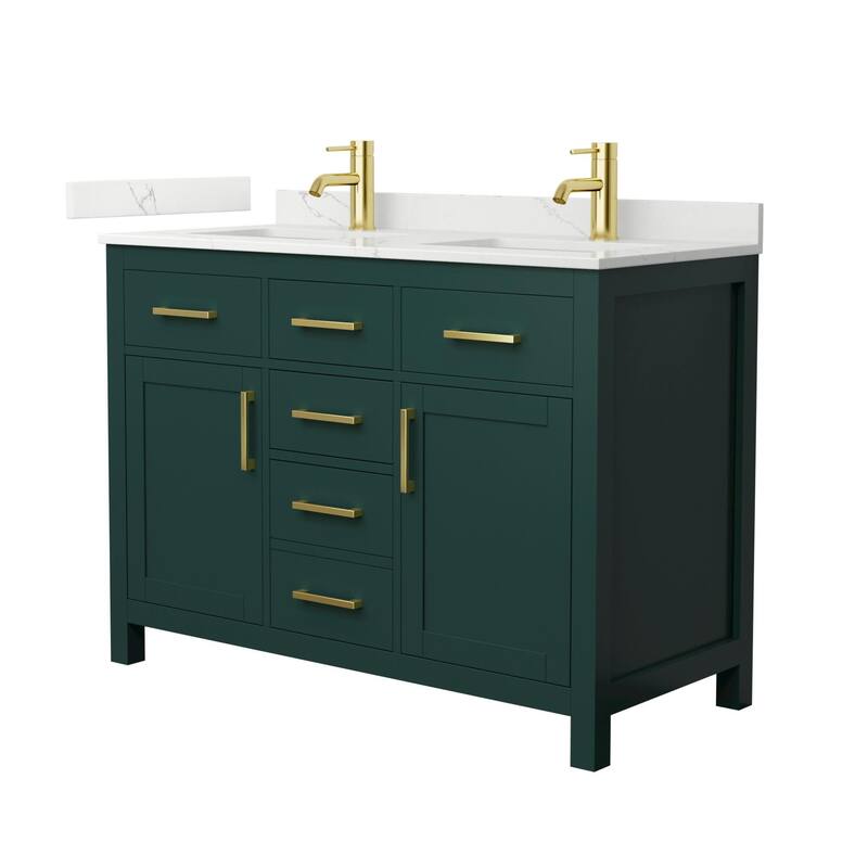 Wyndham Collection WCG2424-48D-QTZ-UNSMXX Beckett 48" Free Standing - Green / Giotto Quartz Top / Brushed Gold Hardware