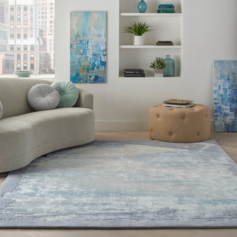 Nourison Prismatic Modern Abstract Shimmer Area Rug - 7'9" x 9'9" - Seafoam/Silver - Rectangle