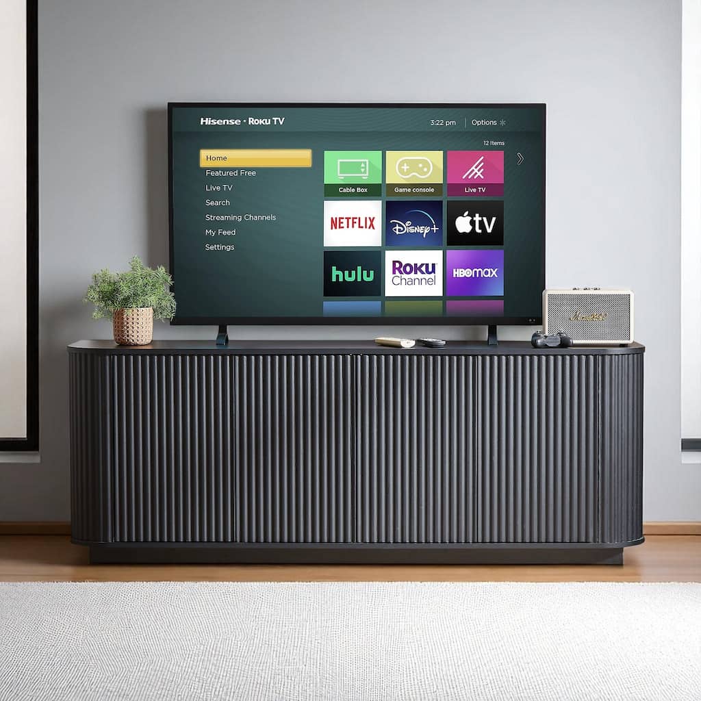 64" Wave Pattern Sideboard Cabinet with Push-to-Open Doors, Modern TV Console Storage Cabinet for Kitchen and Entryway