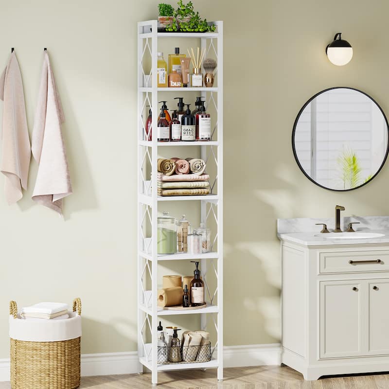 78.7 Inch Extra Tall Narrow Bookshelf, 7 Tier Corner Bookcase
