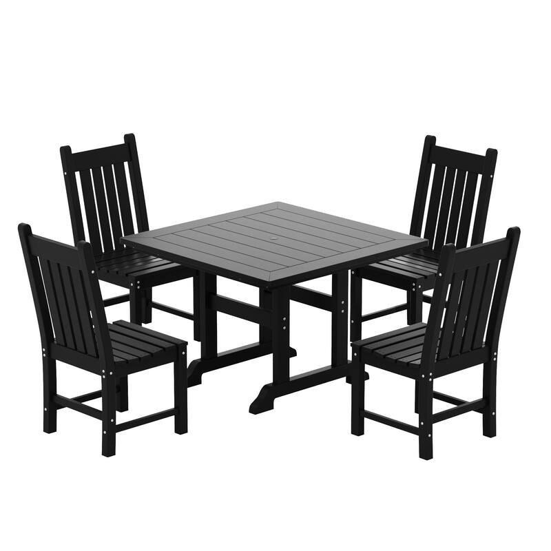 Laguna Hdpe All Weather Outdoor Patio Dining Set with Square Table, Armless Chairs (5-Piece Set)