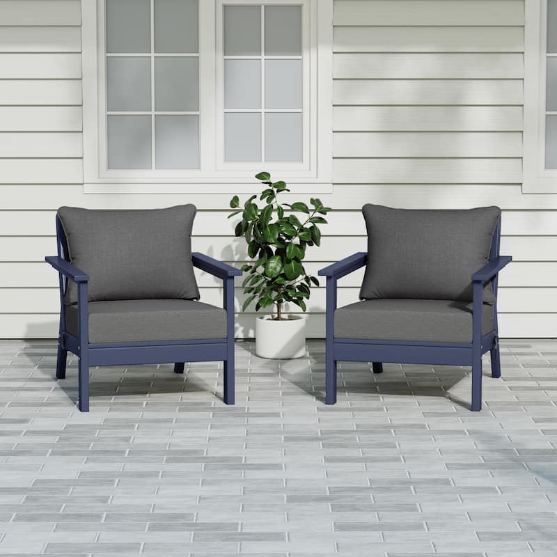 Birchwood All Weather HDPE Outdoor Patio Navy Blue Deep Seating Conversation Set With Cushions (2-Piece)