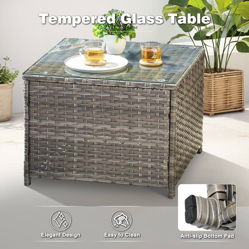 OVIOS 6-piece Patio Conversation Wicker Set with Glass Top Table
