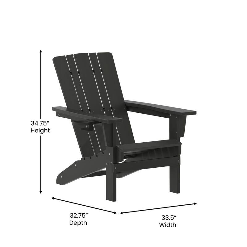 Set of 2 Commercial All-Weather Adirondack Chairs with Cupholders