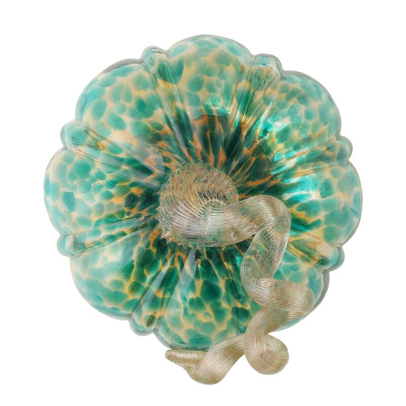 Glitzhome 5.25"D Blue & Gold Glitter Small Glass Pumpkin Halloween Table Decor