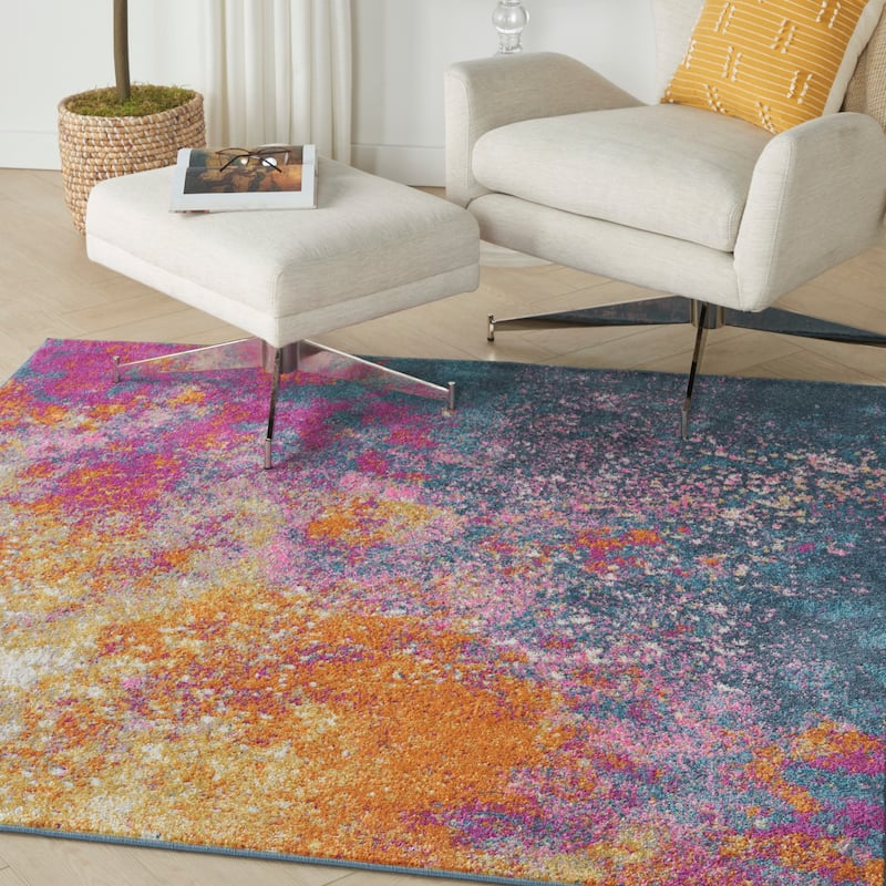 Nourison Passion Colorful Modern Abstract Area Rug - 5'3" x 5'3" Square - Orange/Multi