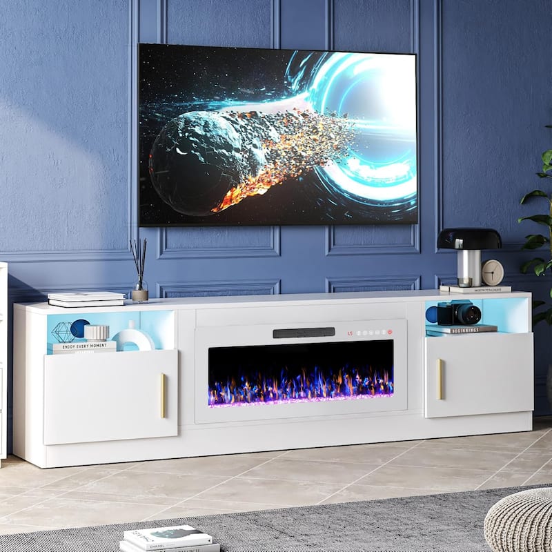Bossin 80" Fireplace TV Stand with 36" Electric Fireplace, TV Stand for TVs Up to 90", 16 Colors LED Lights/Entertainment Center